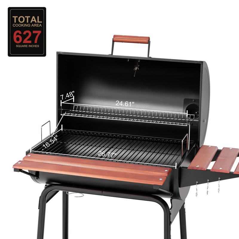 Royal Gourmet 30" Barrel Charcoal Grill with Smoker and Side Table